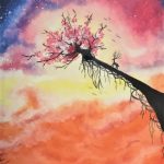 drzewo na kolorowym niebie